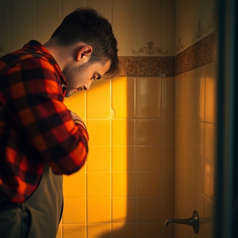 Řemeslník opravující prasklou dlaždici v koupelně ostravského bytu