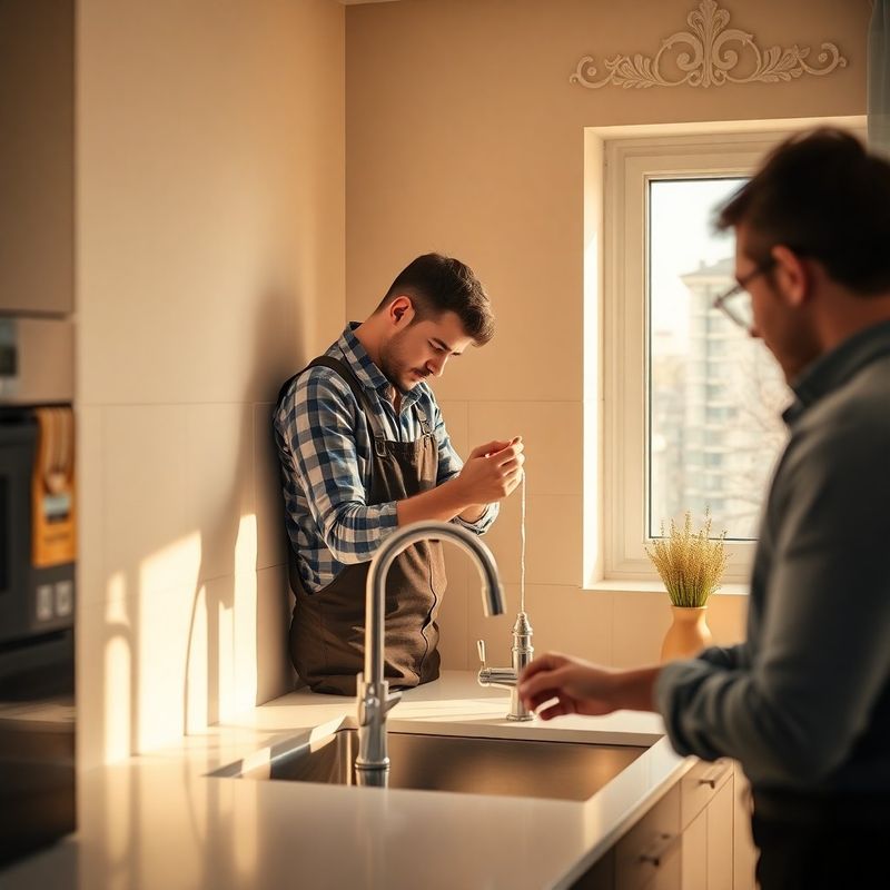 Technik montující kuchyňskou baterii v moderní české kuchyni